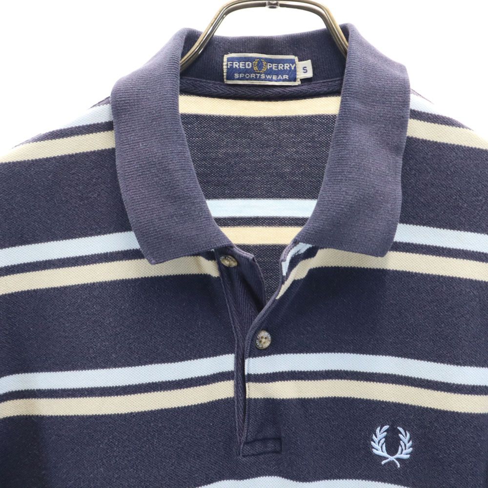 フレッドペリー ボーダー 半袖 ポロシャツ S ネイビー FRED PERRY 鹿の子 メンズ