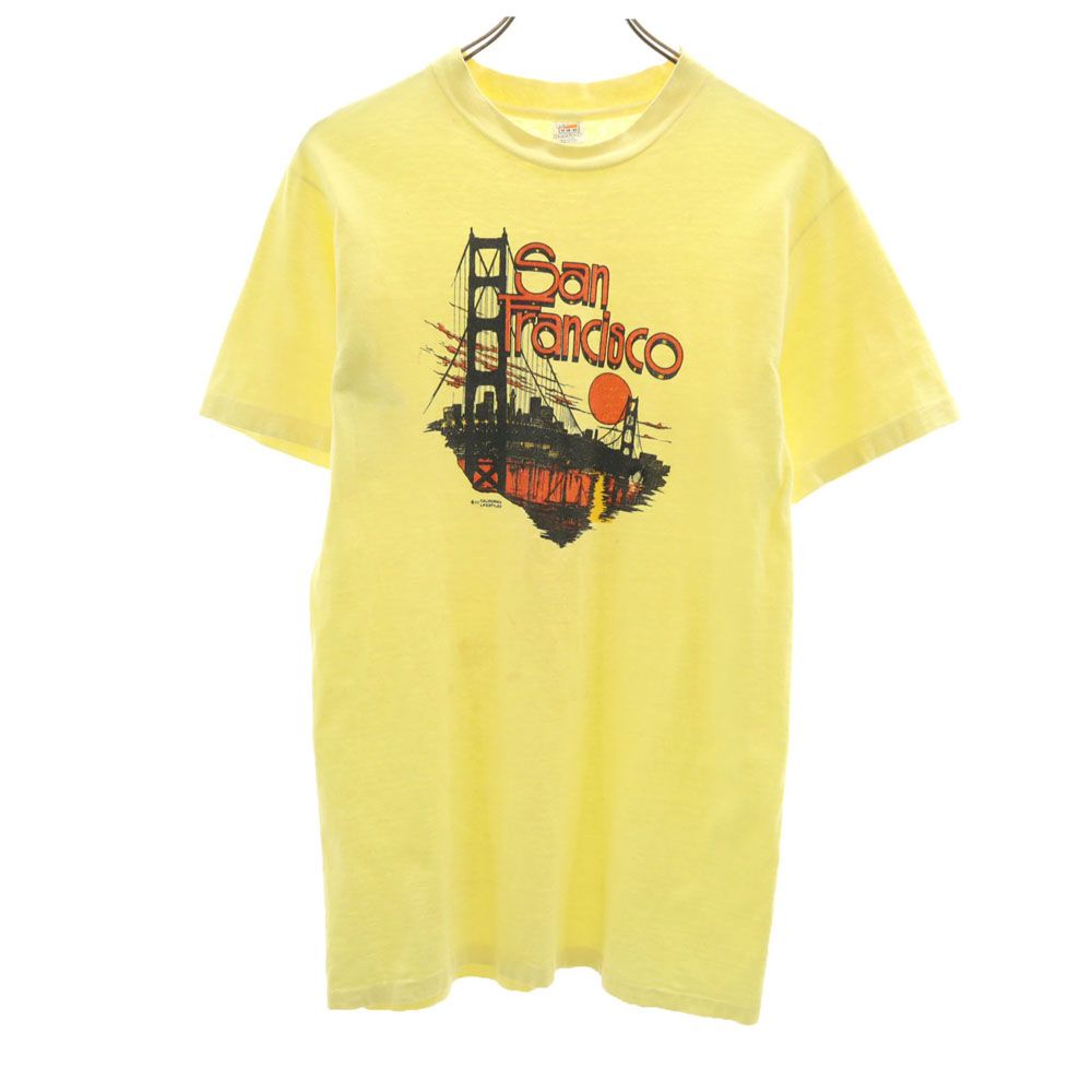 Hanes ヘインズ 70s USA製 ヴィンテージ プリント 半袖 Tシャツ M 38-40 イエロー メンズ