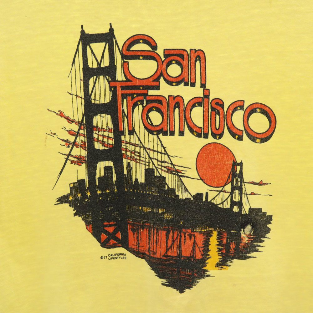 Hanes ヘインズ 70s USA製 ヴィンテージ プリント 半袖 Tシャツ M 38-40 イエロー メンズ