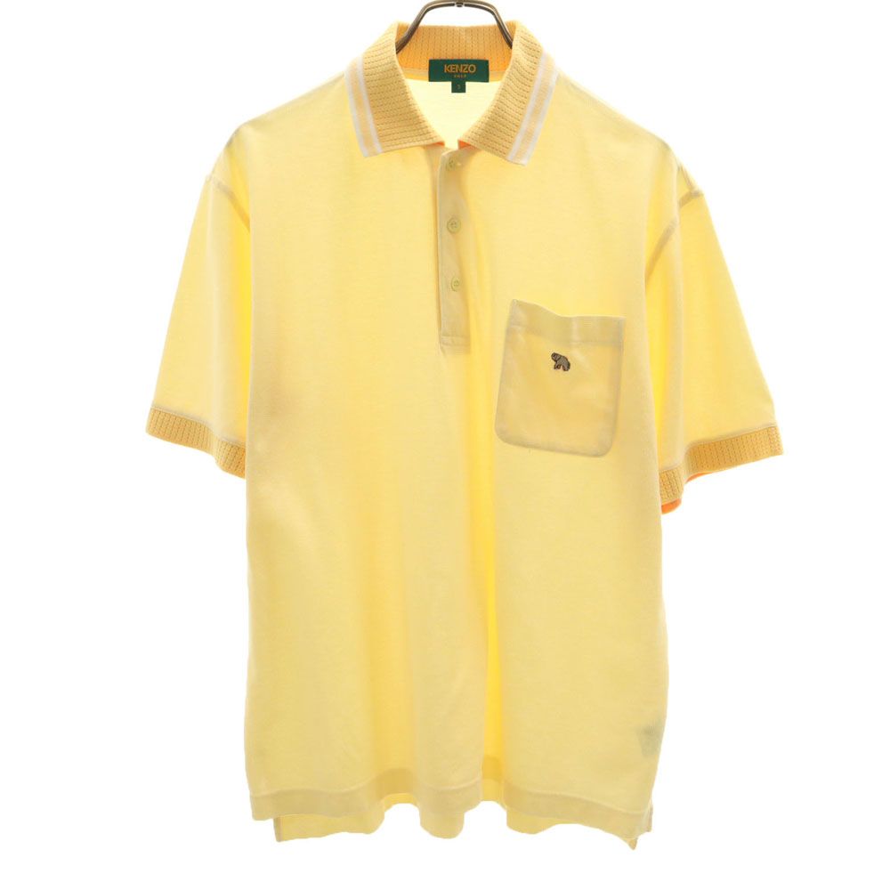KENZO GOLF ケンゾーゴルフ 90s 日本製 オールド ゴルフ 半袖 ポロシャツ 3 イエロー 鹿の子 メンズ