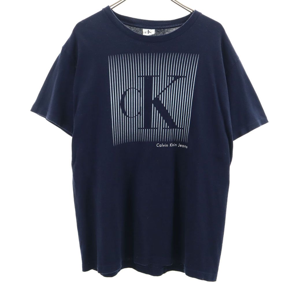 Calvin klein Jeans カルバンクラインジーンズ 90s USA製 オールド プリント 半袖 Tシャツ M ネイビー メンズ