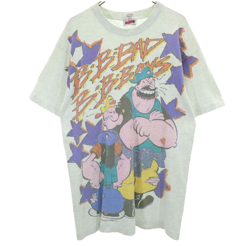 POPEYE ポパイ 90s USA製 オールド フルーツオブザルーム プリント 半袖 Tシャツ L グレー メンズ