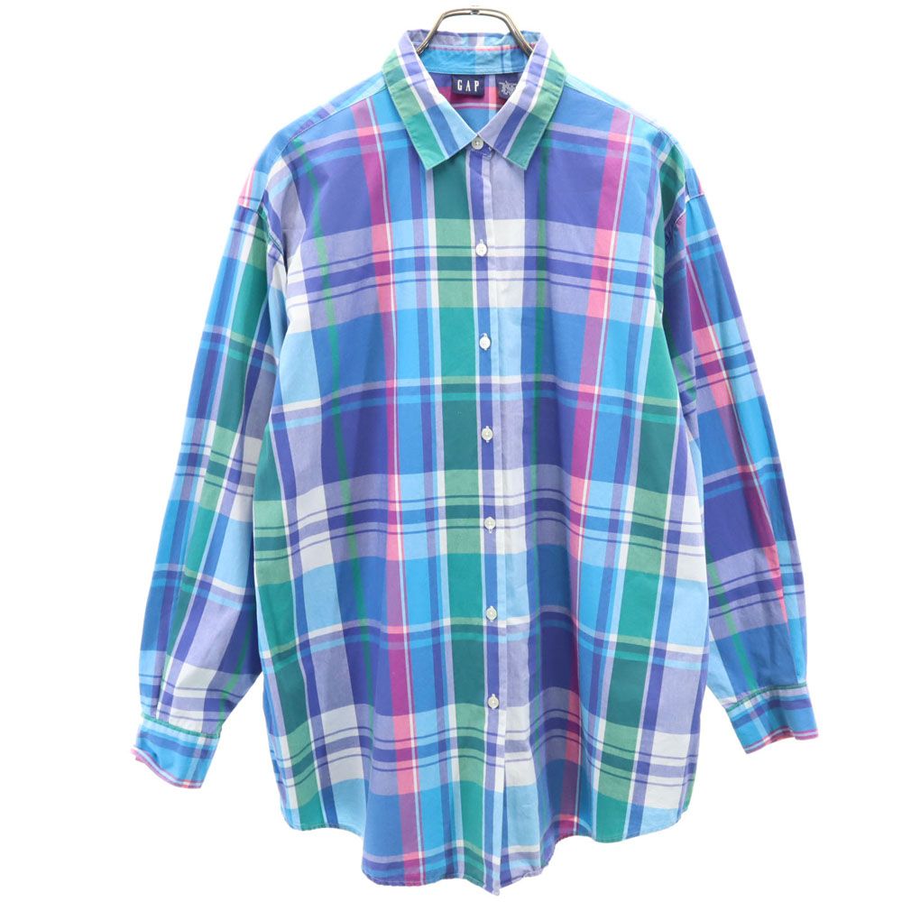 GAP ギャップ 90s オールド 長袖 チェックシャツ L ブルー 他 レディース