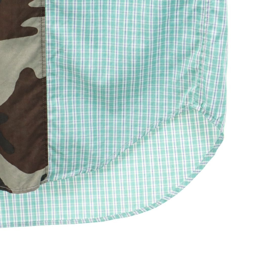 COMME des GARCONS HOMME コムデギャルソンオム 2011年 日本製 長袖 カモフラ柄切替 チェックシャツ S グリーン系 メンズ