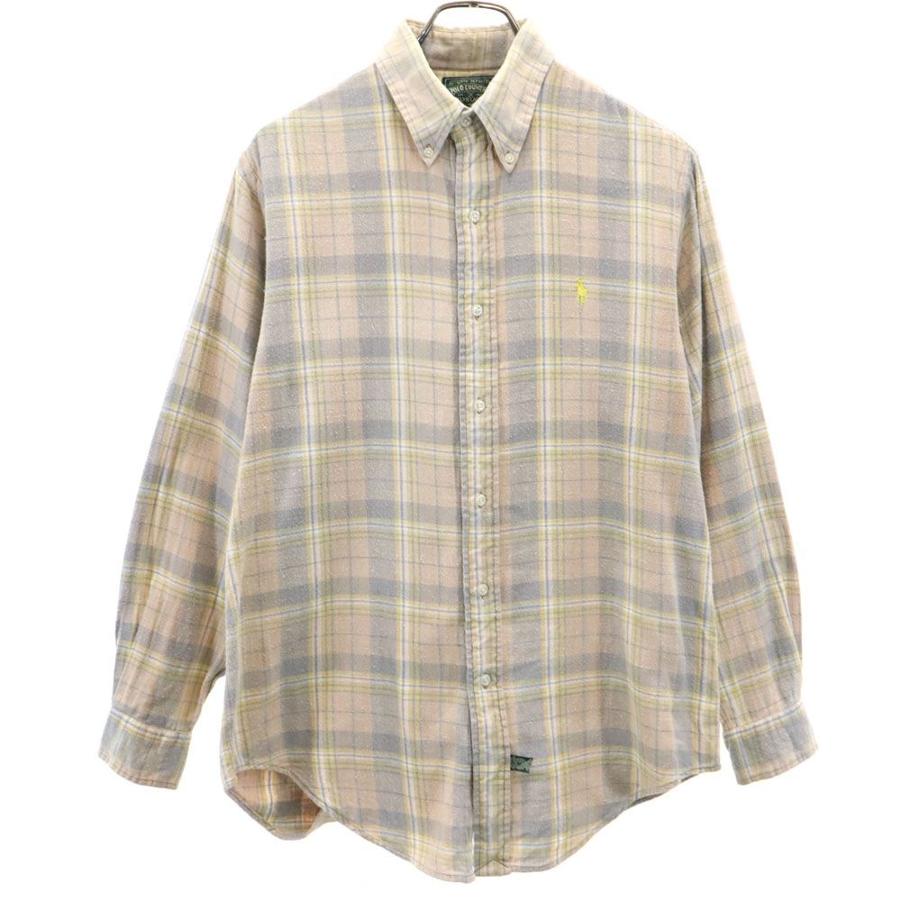 ポロカントリー 80s 90s ラルフ 初期タグ チェック 長袖 ボタンダウンシャツ M ベージュ系 POLO COUNTRY RALPH LAUREN メンズ