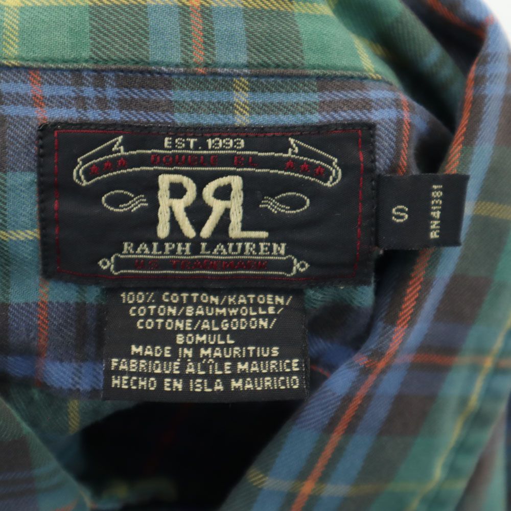 RRL ダブルアールエル 90s オールド 初期タグ 赤3星 長袖 チェックシャツ S グリーン系 RALPH LAUREN メンズ