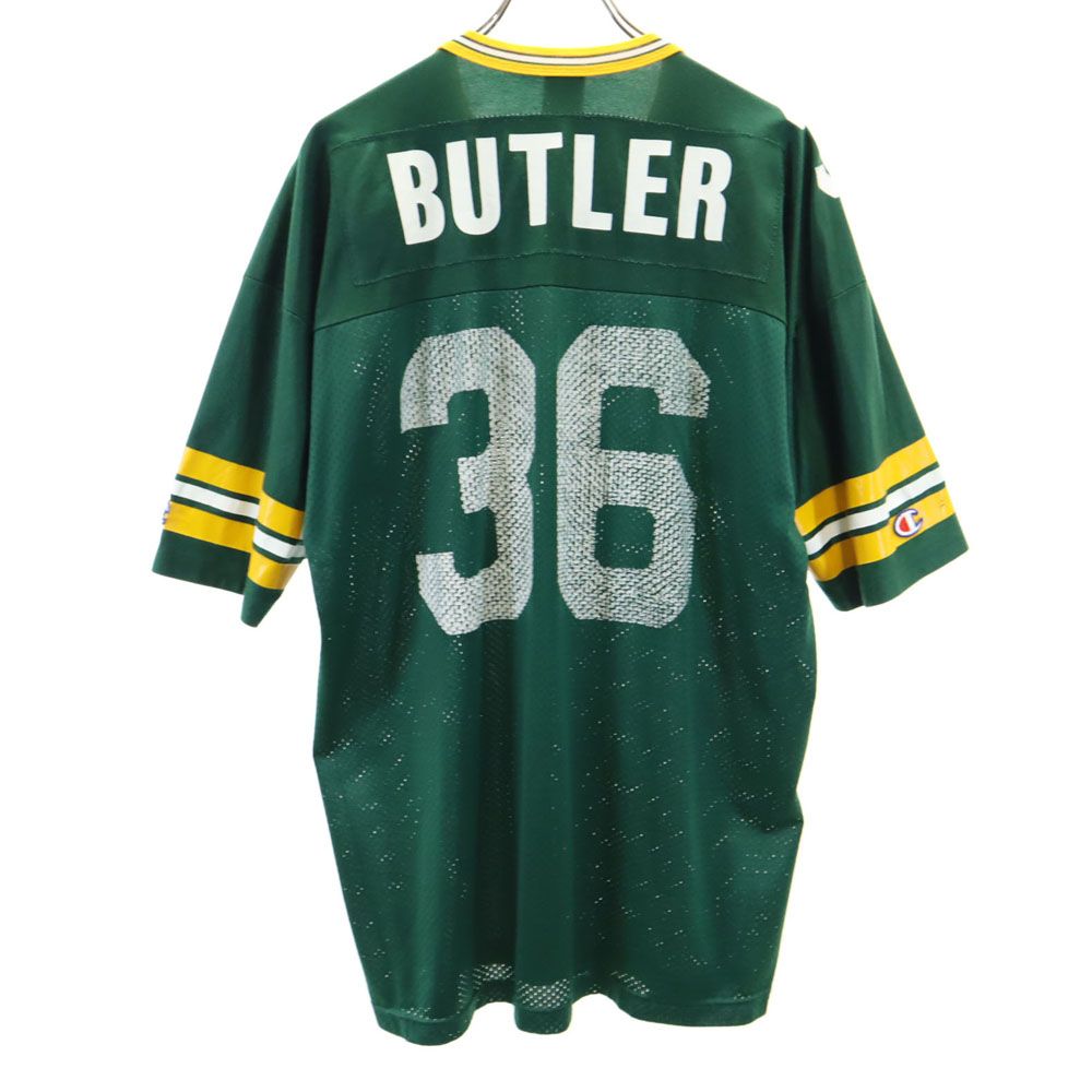 Champion チャンピオン 90s オールド メッシュ プリント 半袖 Vネック Tシャツ 48 グリーン系 メンズ