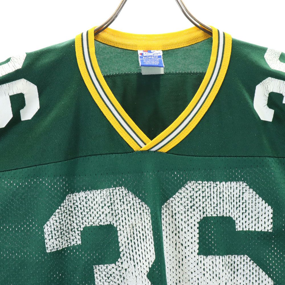 Champion チャンピオン 90s オールド メッシュ プリント 半袖 Vネック Tシャツ 48 グリーン系 メンズ