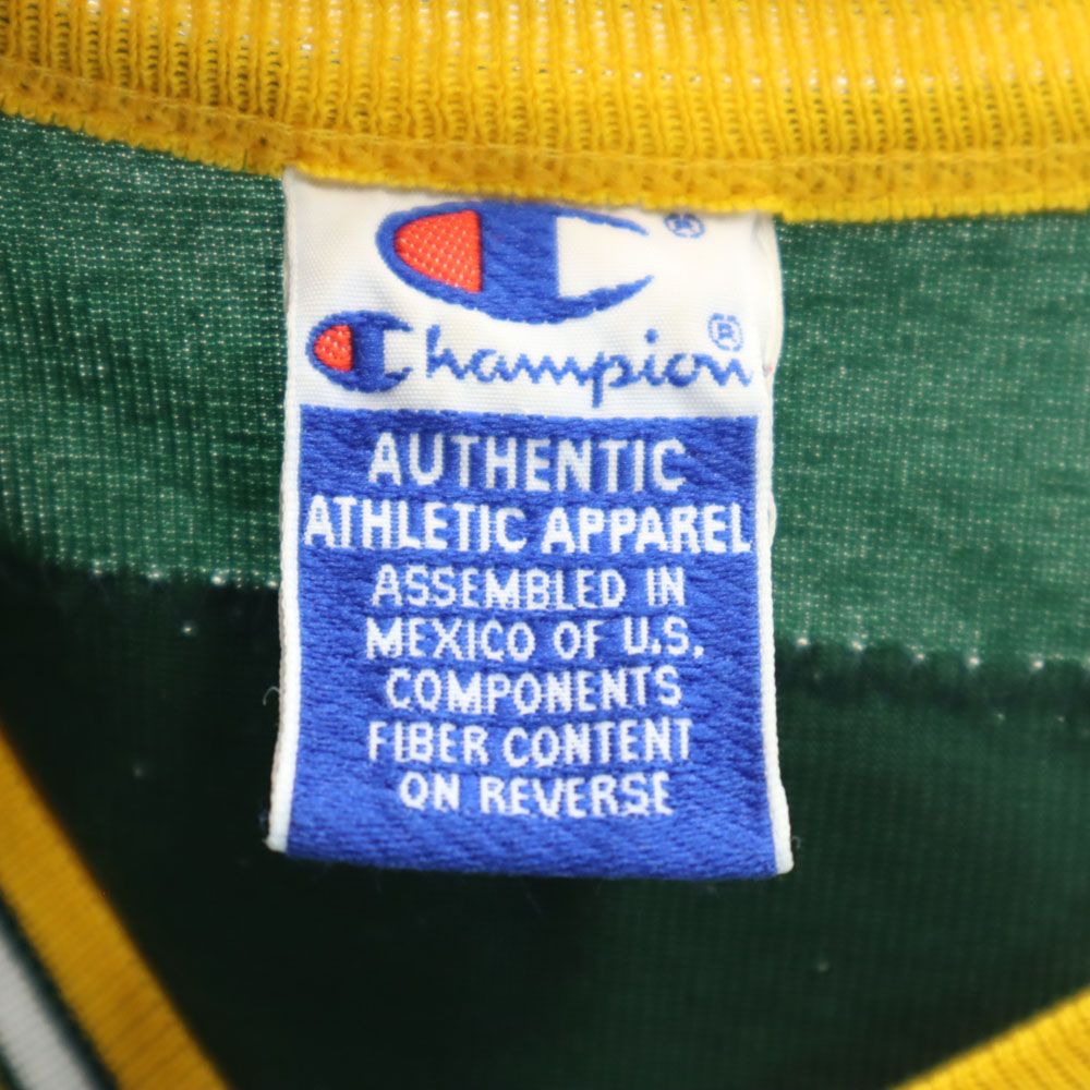 Champion チャンピオン 90s オールド メッシュ プリント 半袖 Vネック Tシャツ 48 グリーン系 メンズ