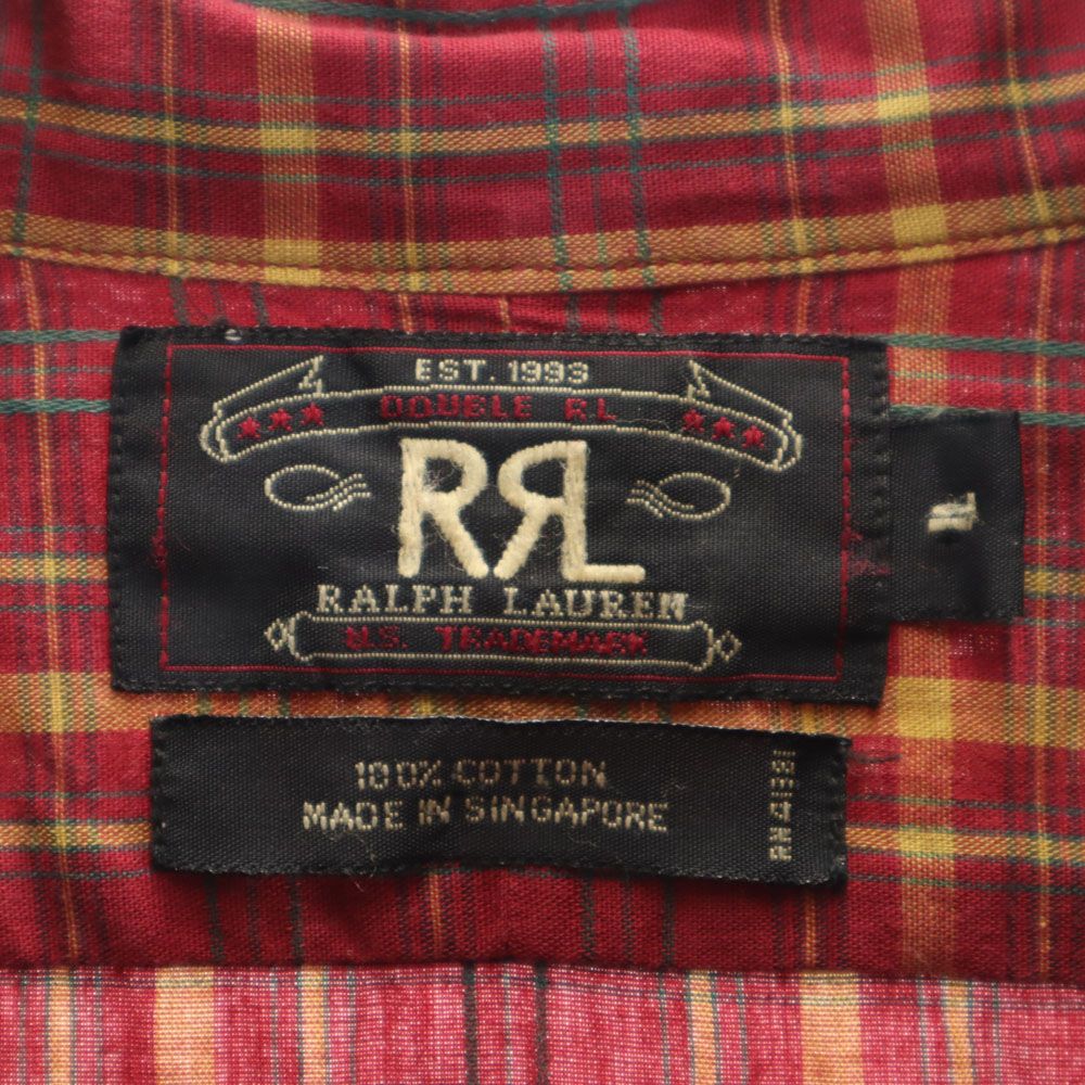 ダブルアールエル 90s オールド 初期タグ 赤3星 長袖 チェックシャツ L レッド系 RRL メンズ