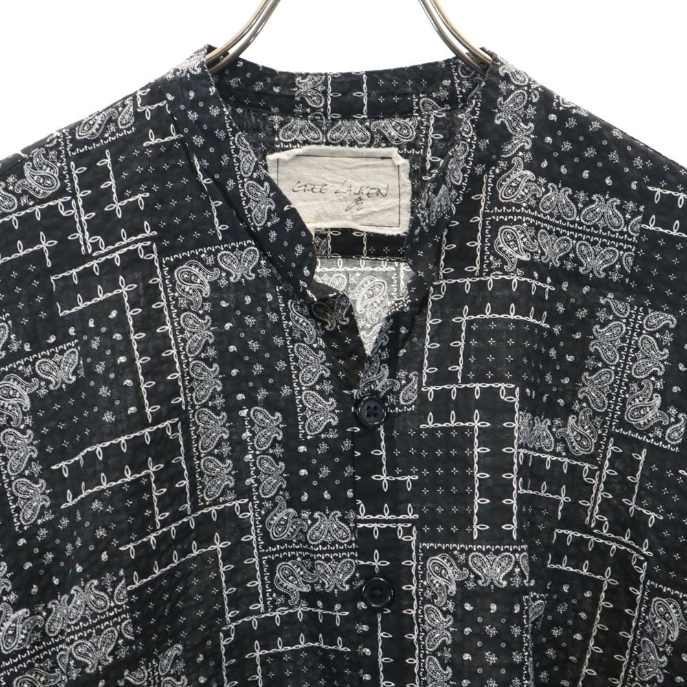 未使用 GREG LAUREN グレッグローレン USA製 ペイズリー柄 長袖 オープンカラーシャツ M ブラック メンズ