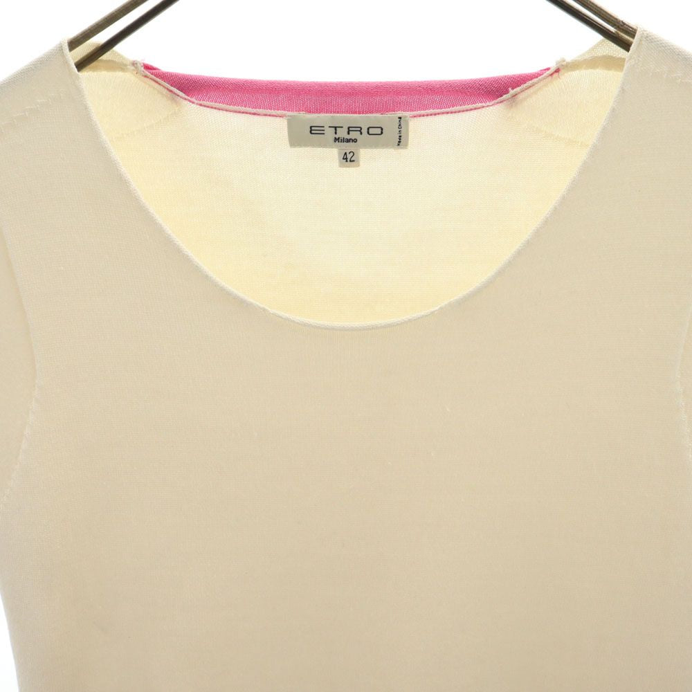 ETRO エトロ シルクブレンド 半袖 セーター 42 アイボリー×ピンク Milano ニット レディース