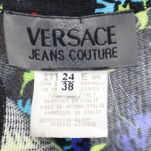 VERSACE ヴェルサーチ イタリア製 花柄 薄手 ロングパンツ 24/38 ブラック系 サイドジップ レディース