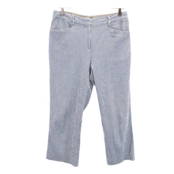 LANVIN ランバン チェック柄 クロップドパンツ 42 ブルー×ホワイト レディース