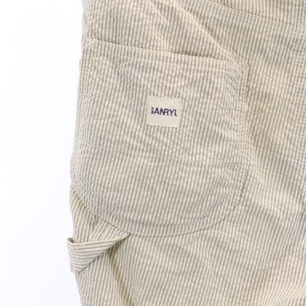 ガンリュウ 2013年 コムデギャルソン 日本製 リネンブレンド ストライプ柄 ペインターパンツ S グレー×白 GANRYU メンズ