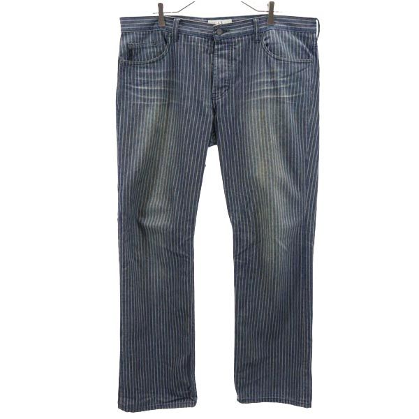 ARMANI EXCHANGE アルマーニエクスチェンジ ストライプ デニムパンツ 38 ブルー系 ボタンフライ メンズ