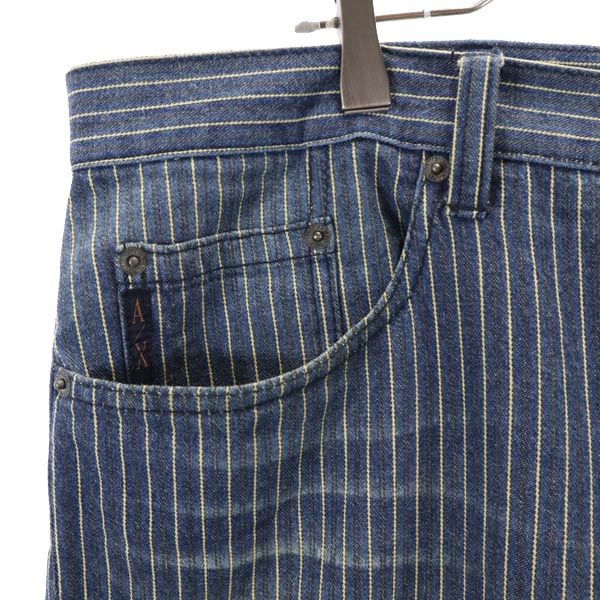 ARMANI EXCHANGE アルマーニエクスチェンジ ストライプ デニムパンツ 38 ブルー系 ボタンフライ メンズ