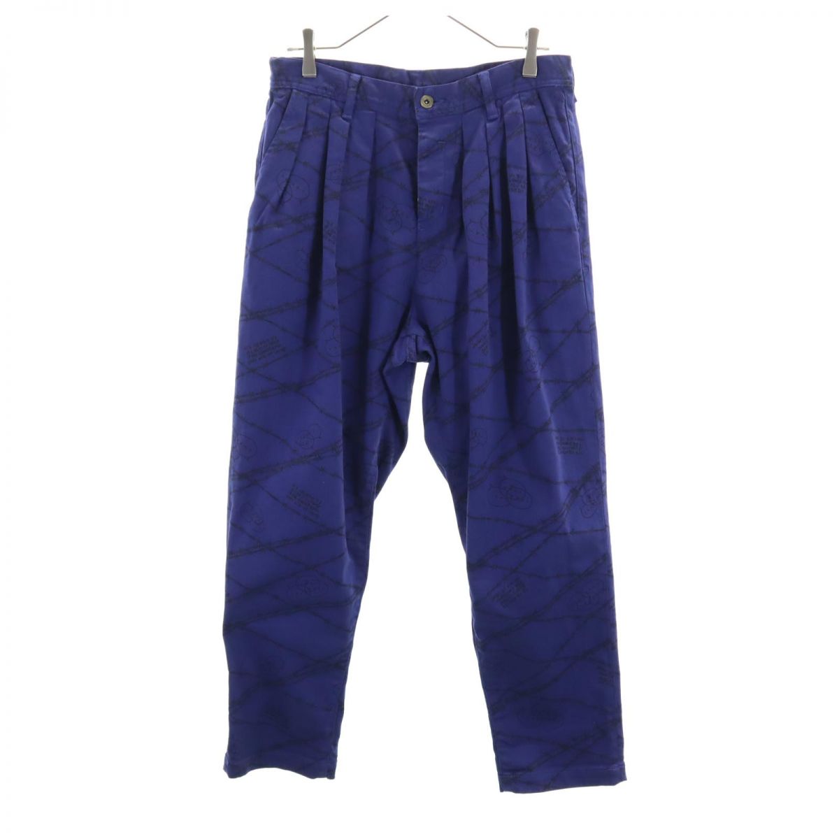 SHAREEF シャリーフ 日本製 総柄 ロングパンツ 2 ブルー系 ボタンフライ メンズ