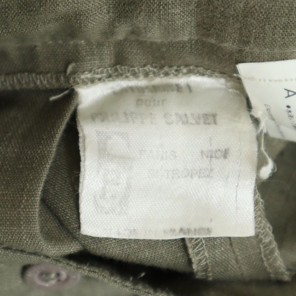 philippe salvet リネンブレンド フランス製 タック パンツ P グリーン系 philippe salvet レディース