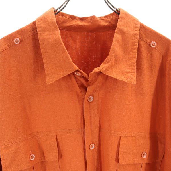 ボルダークリーク リネンブレンド 半袖 シャツ 3XL オレンジ系 BOULDER CREEK ビッグサイズ メンズ