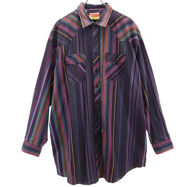 SERGIO VALENTE 80s ヴィンテージ ストライプ 長袖 ウエスタンシャツ 2LT パープル系 メンズ