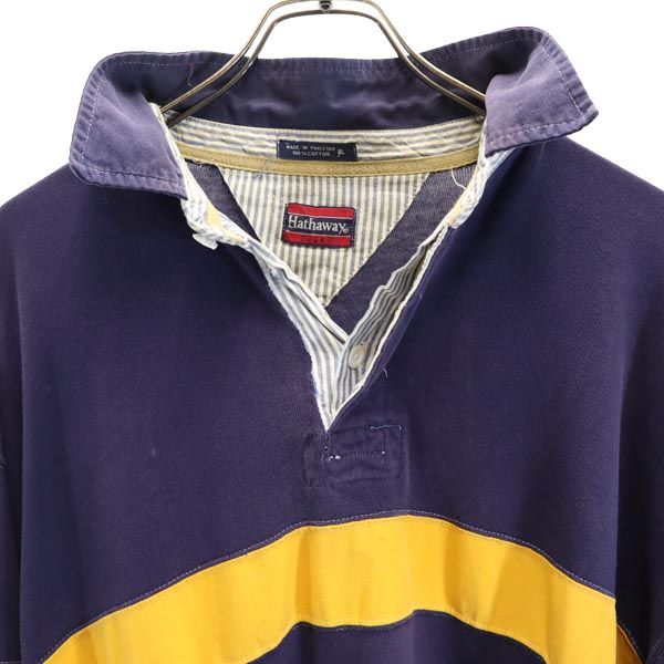Hathaway SPORT ハサウェイスポーツ 90s オールド ボーダー ライン 長袖 ポロシャツ XL ネイビー メンズ