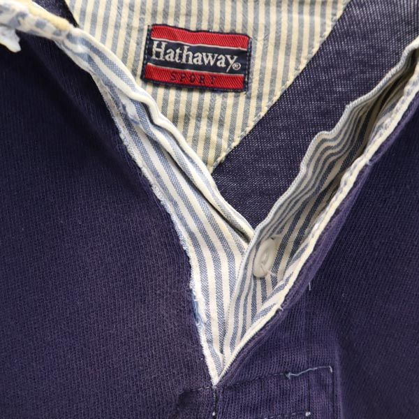 Hathaway SPORT ハサウェイスポーツ 90s オールド ボーダー ライン 長袖 ポロシャツ XL ネイビー メンズ