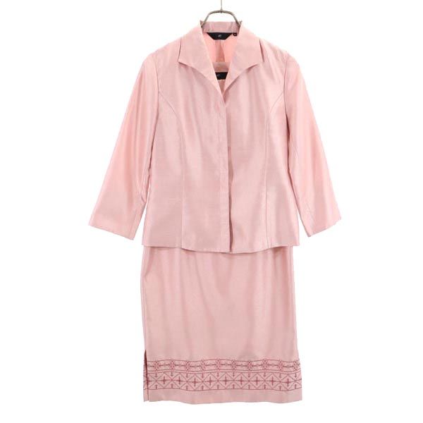 4℃ ヨンドシー 日本製 7分袖 セットアップ スーツ M ピンク ジャケット ノースリーブワンピース レディース