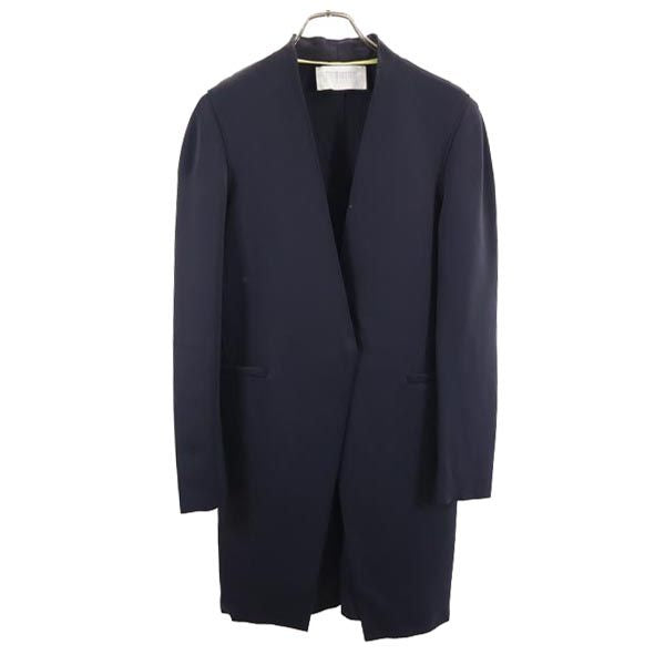 HARRISWHARFLONDON ハリスワーフロンドン イタリア製 長袖 ノーカラーコート 42 ネイビー系 レディース