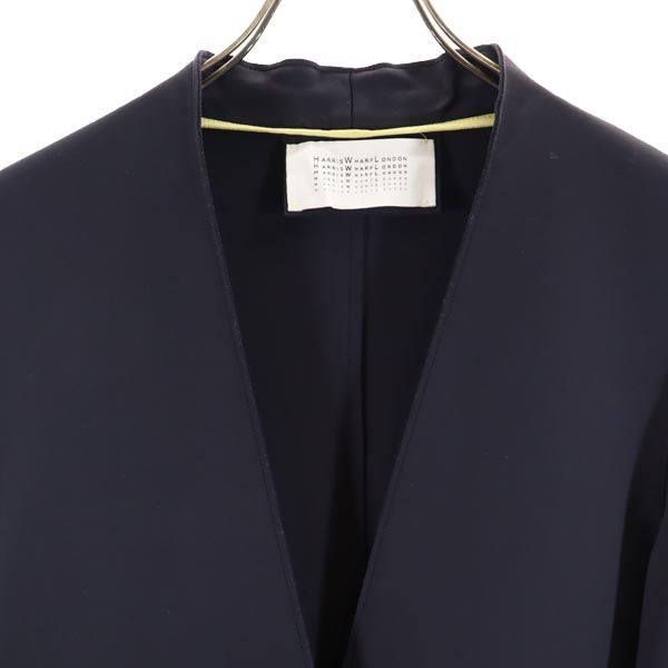 HARRISWHARFLONDON ハリスワーフロンドン イタリア製 長袖 ノーカラーコート 42 ネイビー系 レディース
