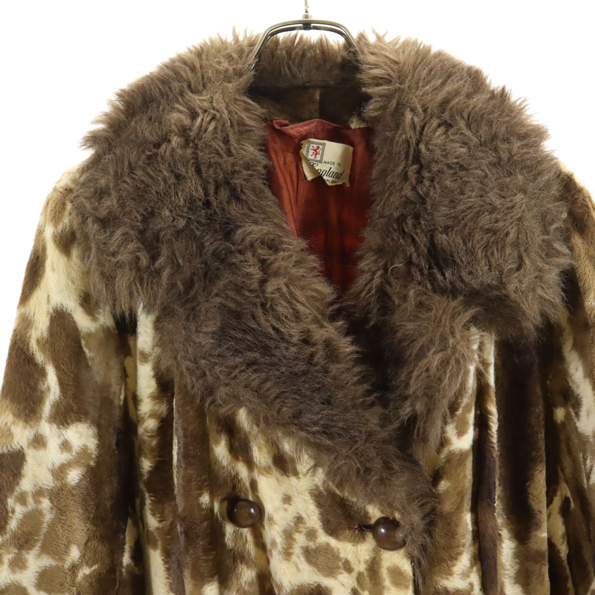 VINTAGE ヴィンテージ 70s 80s イギリス製 アニマル柄 ファー コート ブラウン系 レディース