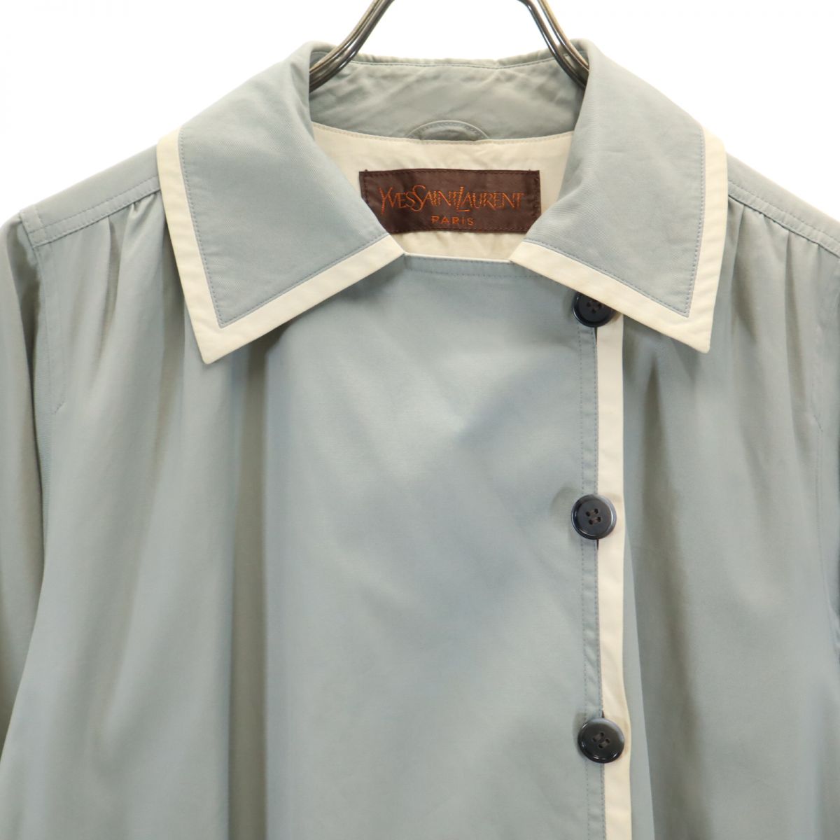 YVES SAINT LAURENT イヴサンローラン 90s オールド コート T9-110 ブルー×アイボリー レディース
