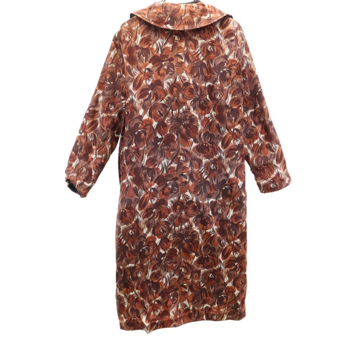 リバーシブル ステンカラーコート ブラック×ブラウン系 総柄 レディース