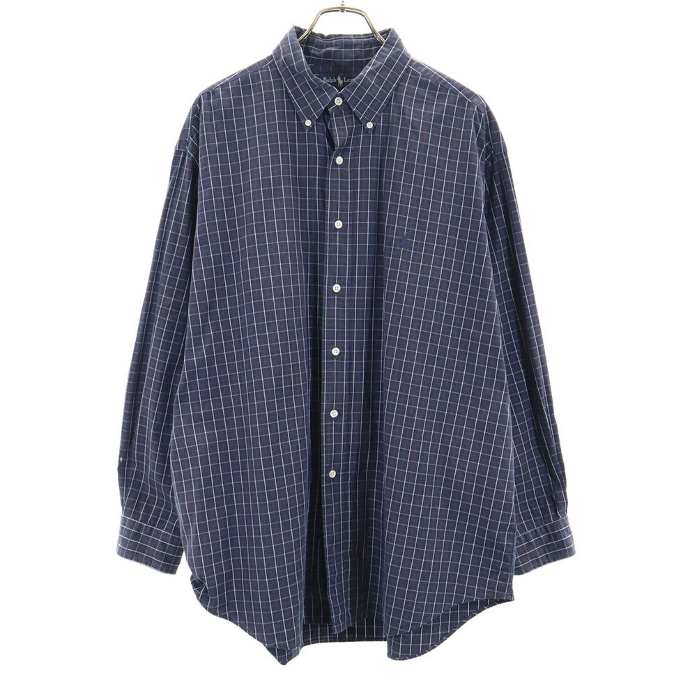 RALPH LAUREN ラルフローレン チェック柄 長袖 ボタンダウンシャツ 17 1/2 ネイビー ビッグサイズ メンズ