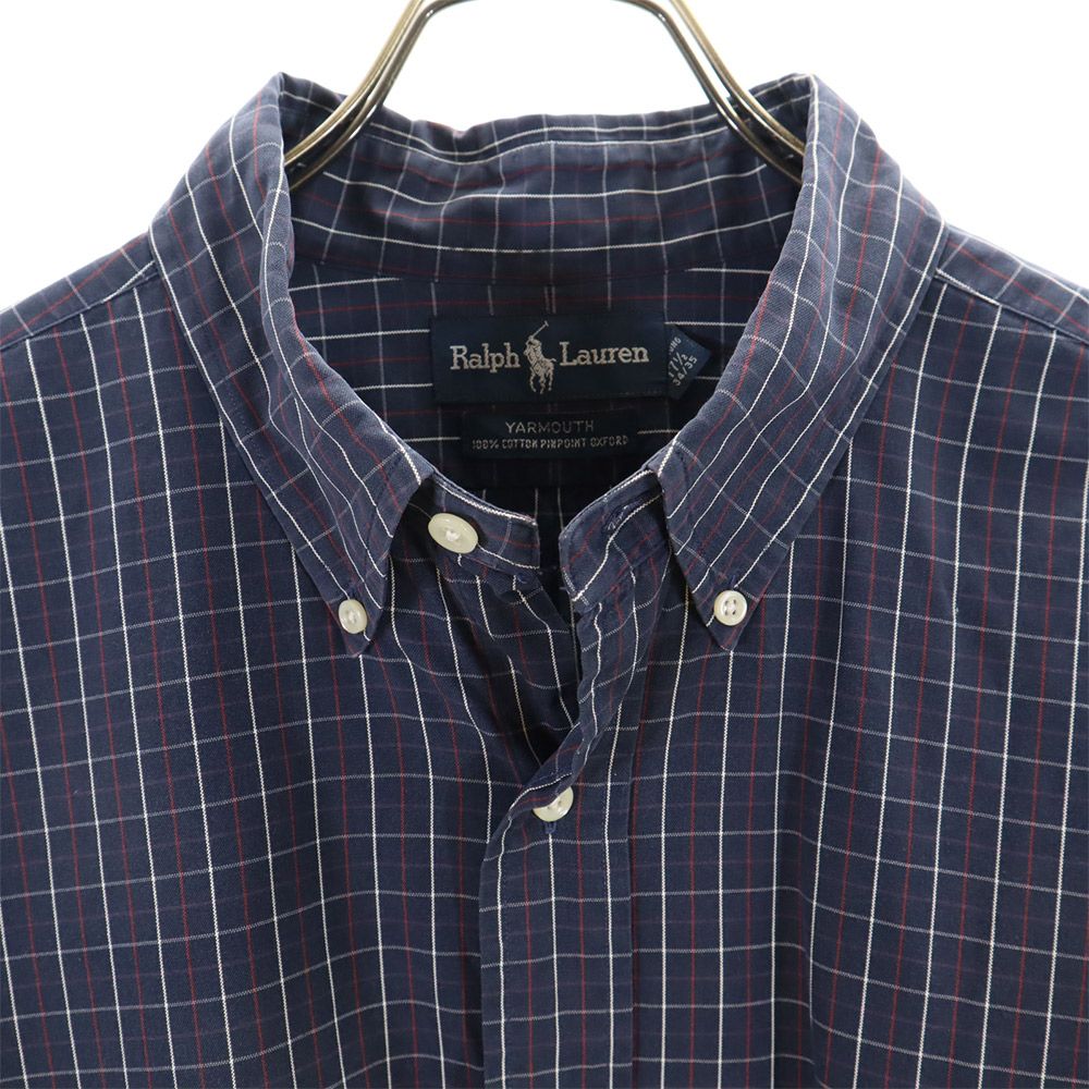 RALPH LAUREN ラルフローレン チェック柄 長袖 ボタンダウンシャツ 17 1/2 ネイビー ビッグサイズ メンズ