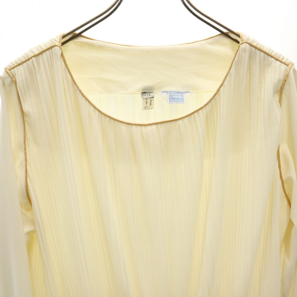 Sears シアーズ 70s ヴィンテージ 長袖 プリーツ 膝丈ワンピース 14 アイボリー系 レディース
