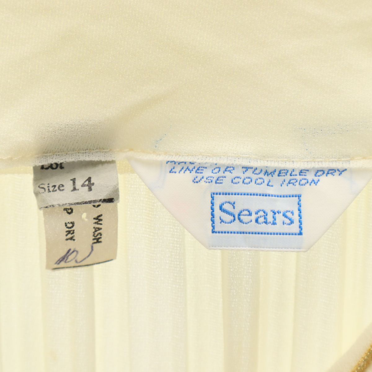 Sears シアーズ 70s ヴィンテージ 長袖 プリーツ 膝丈ワンピース 14 アイボリー系 レディース