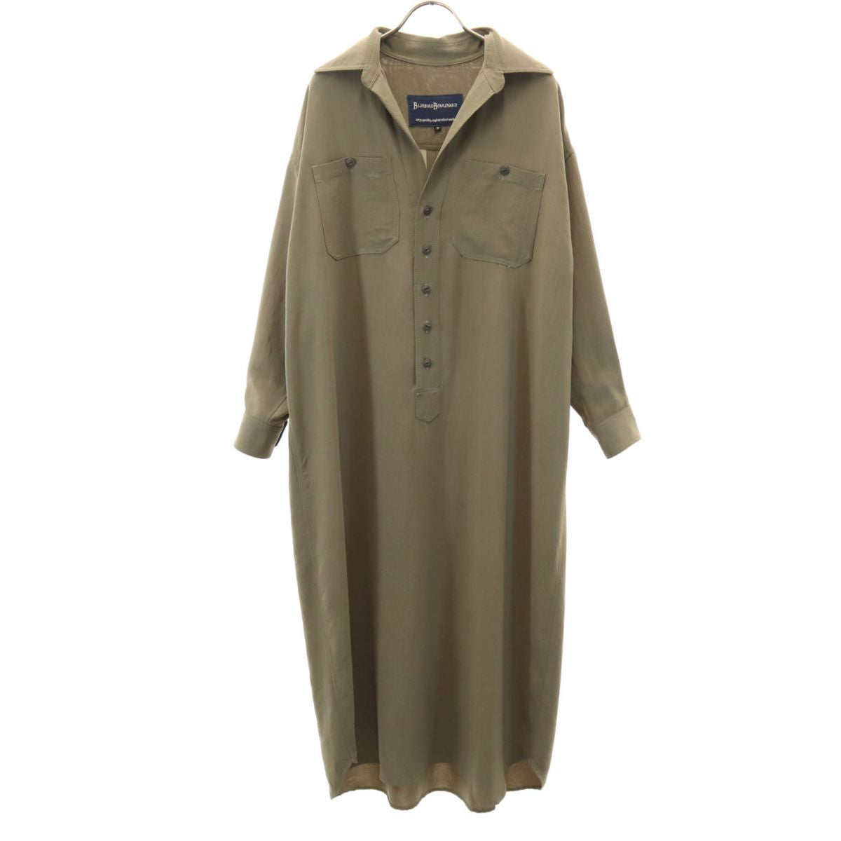 BLUEBIRD BOULEVARD ブルーバードブルバード 日本製 長袖 スキッパー ハーフボタン ロング シャツワンピース S カーキ レディース
