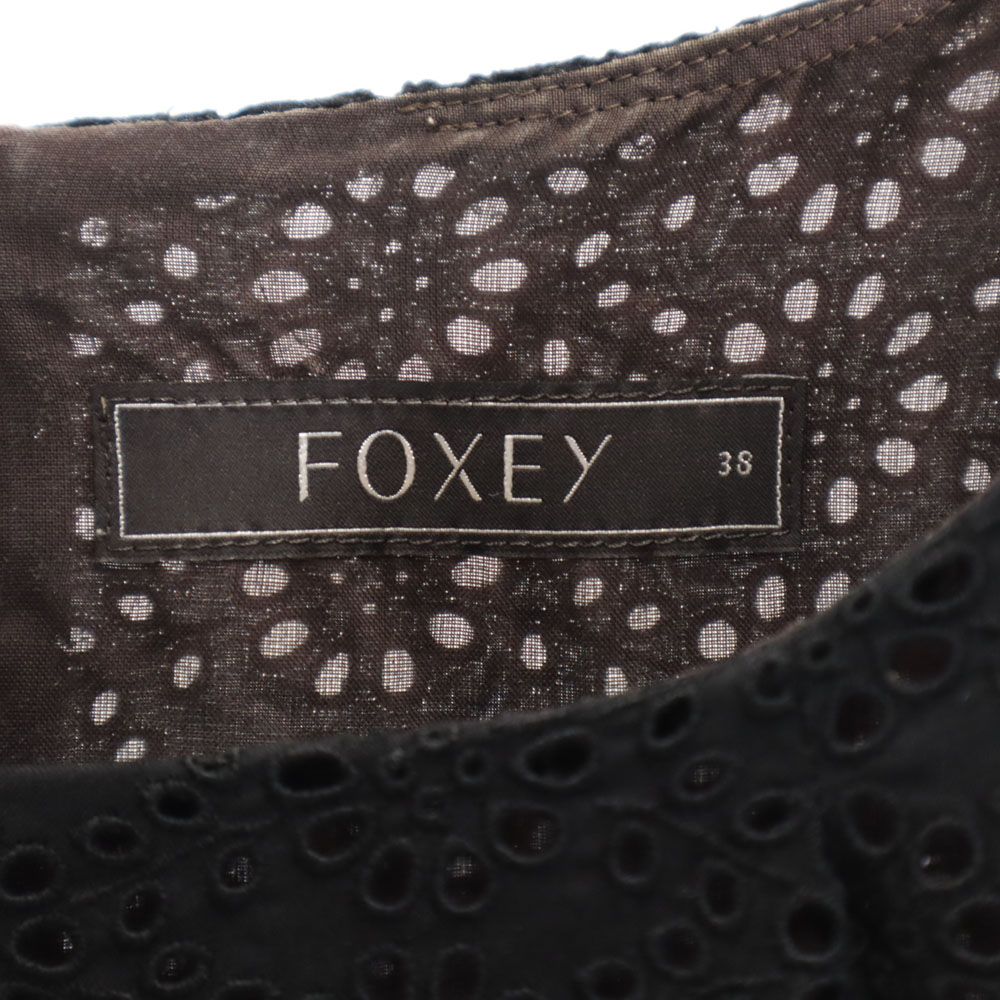 FOXEY フォクシー 日本製 ノースリーブ コットンレース 膝丈ワンピース 38 ブラック系 レディース
