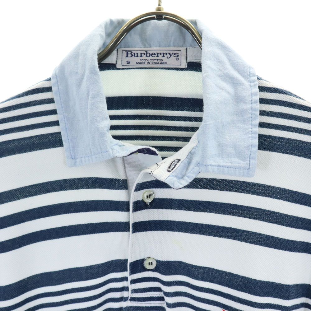 Burberrys バーバリーズ 90s 英国製 オールド ボーダー 半袖 ポロシャツ S ブルー系 鹿の子 メンズ