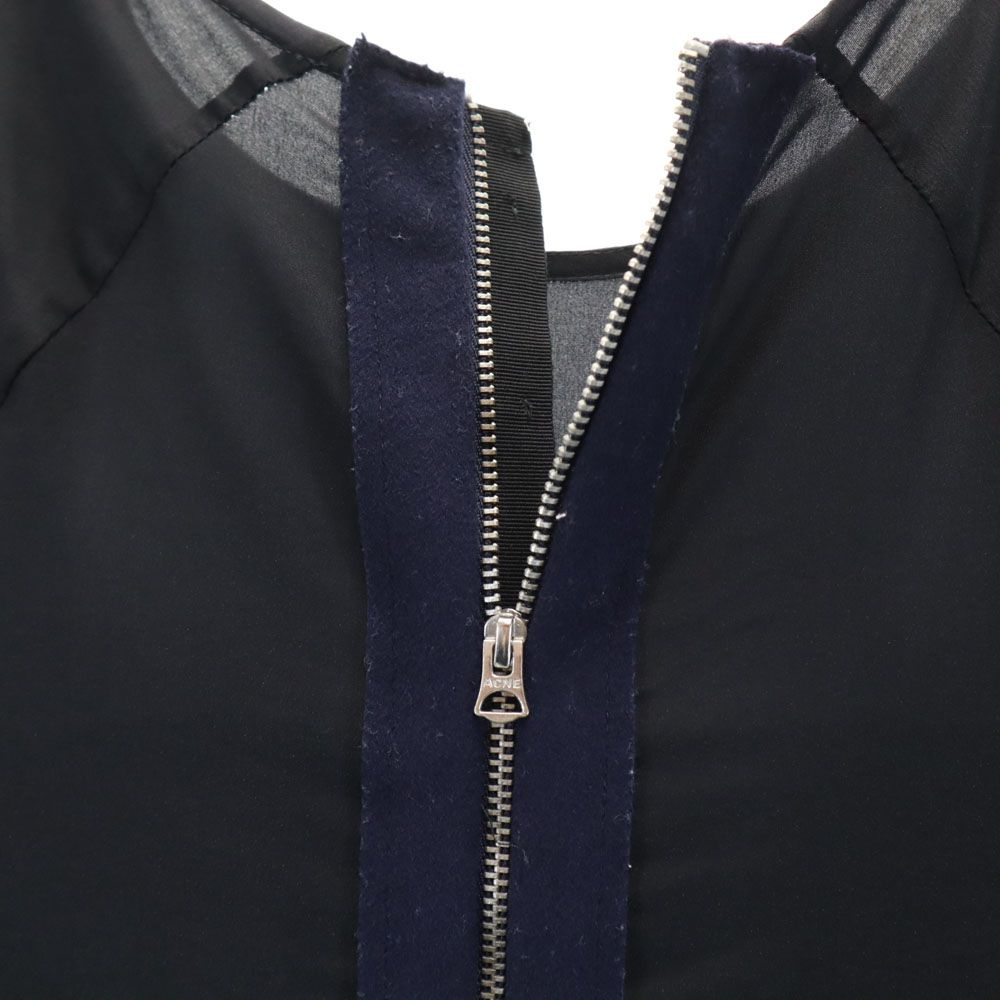 ACNE アクネ 半袖 ウール切替 膝丈ワンピース 36 ネイビー レディース