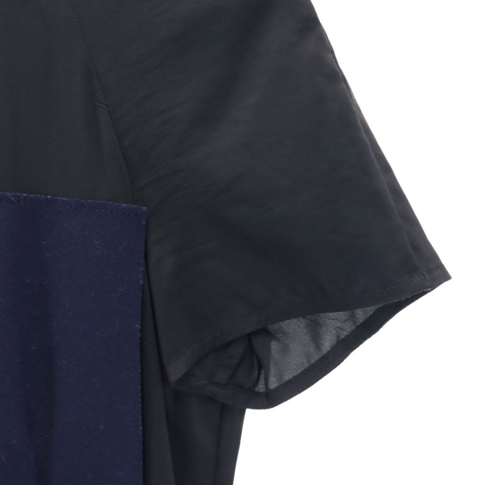 ACNE アクネ 半袖 ウール切替 膝丈ワンピース 36 ネイビー レディース