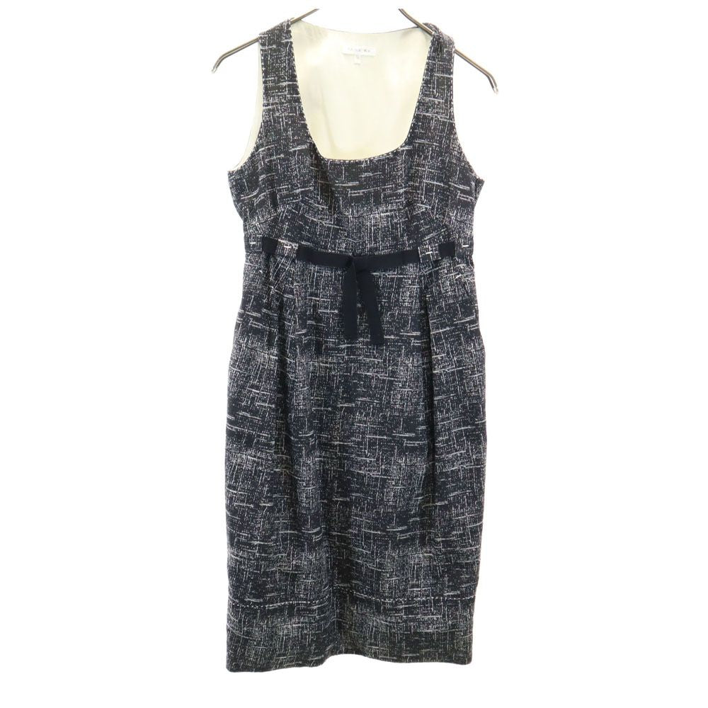 PAULE KA ポールカ ポーランド製 総柄 ノースリーブ 膝丈ワンピース 36 ブラック レディース