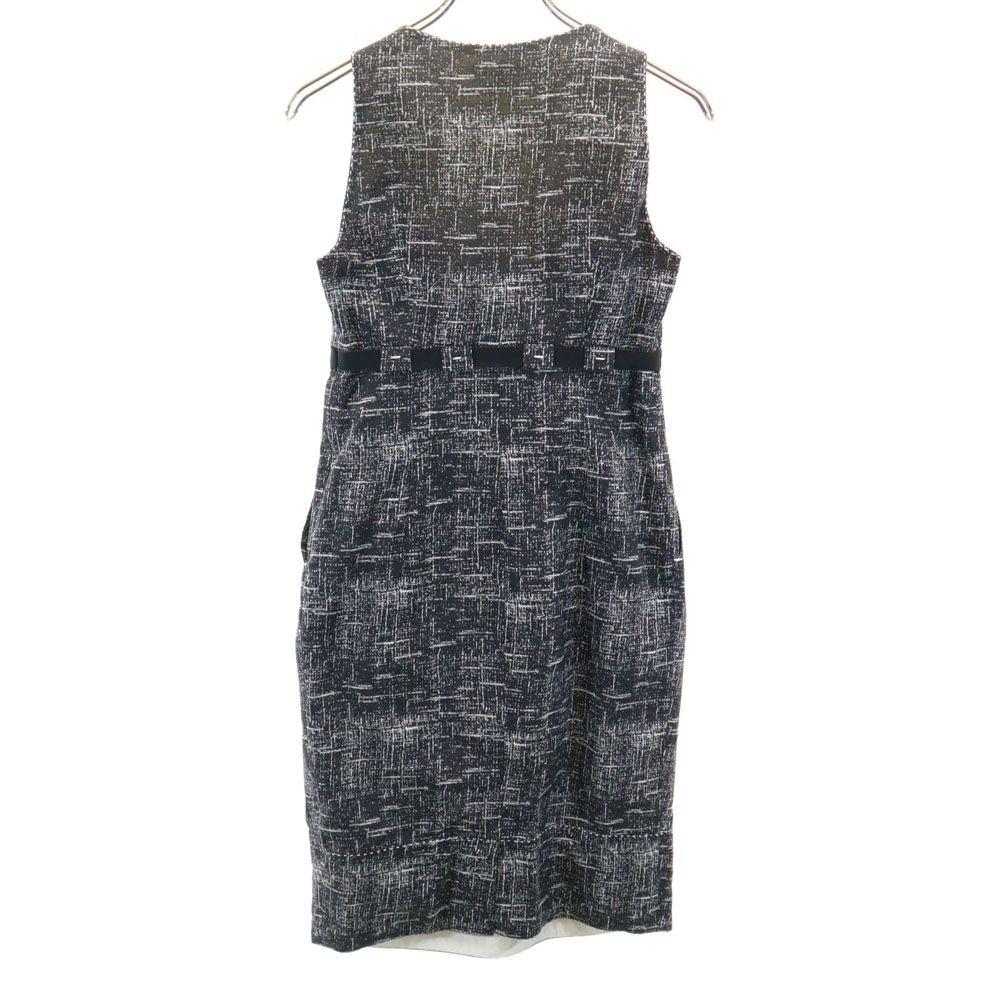 PAULE KA ポールカ ポーランド製 総柄 ノースリーブ 膝丈ワンピース 36 ブラック レディース