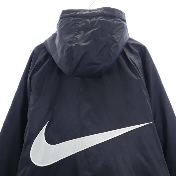 NIKE ナイキ 90s 00s 白タグ オールド 長袖 中綿 ベンチコート L ブラック系 ナイロン フード 裏キルティング メンズ