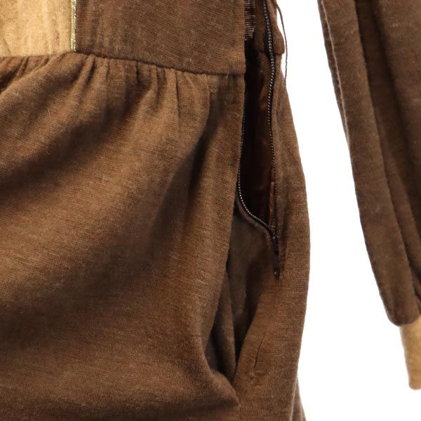 BALENCIAGA バレンシアガ フランス製 ウールブレンド 長袖 ワンピース 38 茶系 レディース