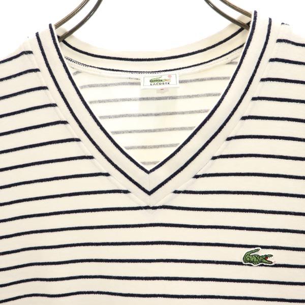 LACOSTE ラコステ ボーダー柄 半袖 Vネック ワンピース 40 白×黒 レディース