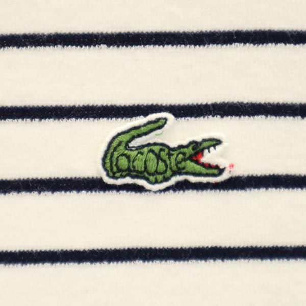 ラコステ ボーダー柄 半袖 Vネック ワンピース 40 白×黒 LACOSTE レディース