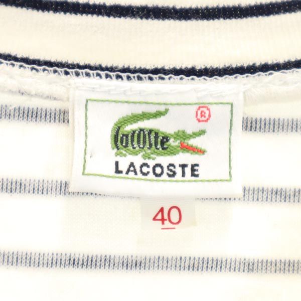 ラコステ ボーダー柄 半袖 Vネック ワンピース 40 白×黒 LACOSTE レディース