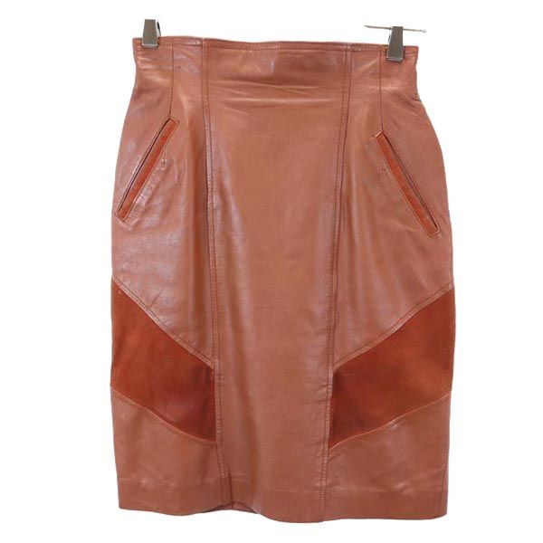 LANCEL ランセル ミニ丈 シープスキン レザー スカート 7 ブラウン系 羊革 羊皮 レディース